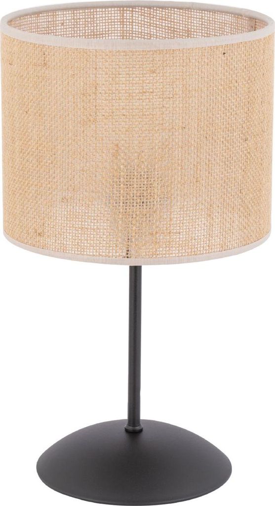 Nachttischlampe Stoff Metall E27 rund D: 20 cm 35 cm hoch Schwarz Natur Modern Nachttischleuchte