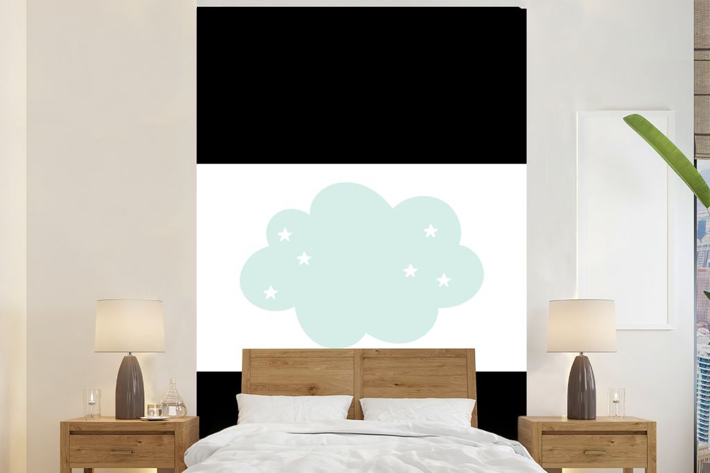 MuchoWow Fototapete für Wohnzimmer oder Schlafzimmer Wandtapete Vinyl Motivtapete Wolke - Sterne - Pastell - Kinder - Baby - 525x350 cm - Kinder...