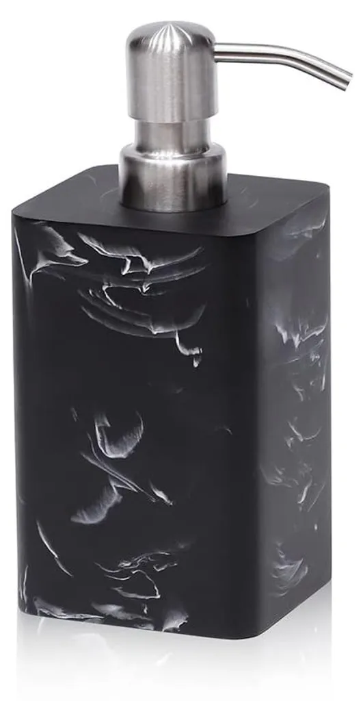 Distributeur de savon carré 425 ml aspect marbre noir nickel brossé