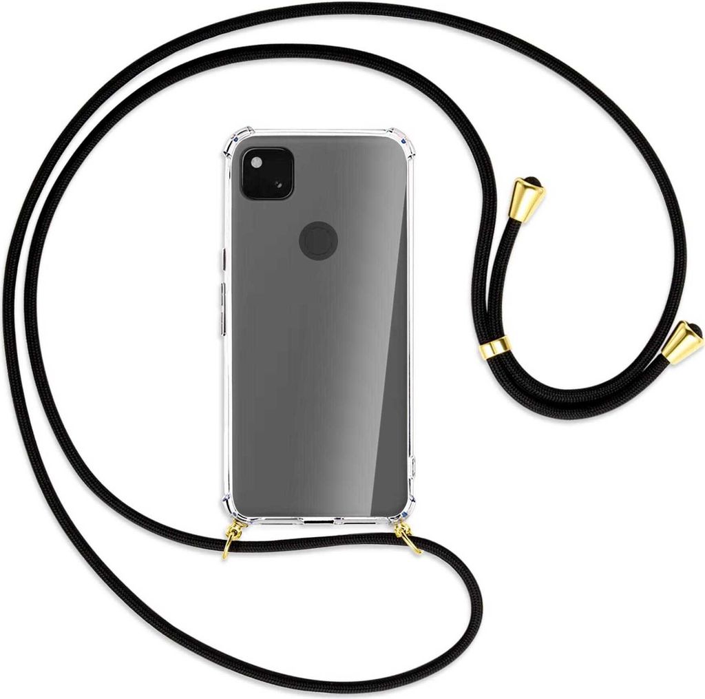 Handykette Backcover-Schutzhülle mit Band (Metall goldfarben) für Google Pixel 4a - schwarz