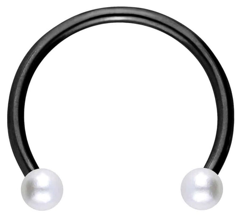 Ohrpiercing, Nasenpiercing, Septum Piercing Titan Hufeisenring SYNTHETISCHE PERLEN Farbe: Schwarz + Perlengröße: 3mm Innendurchmesser: 12mm + Sta...