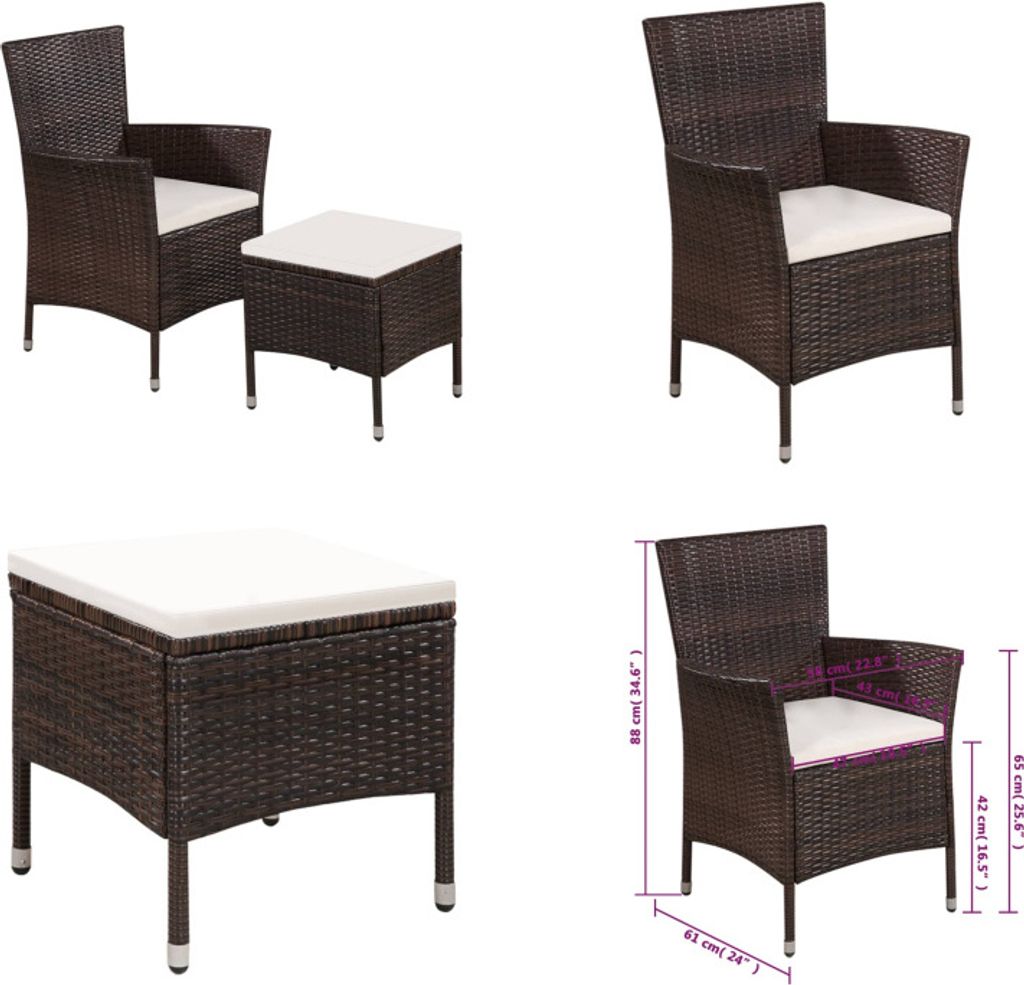 vidaXL Gartenstuhl und Hocker mit Polstern Poly Rattan Braun - Esszimmerstuhl Mit Hocker - Esszimmerstühle Mit Hockern - Rattan-Esszimmerstuhl - R...
