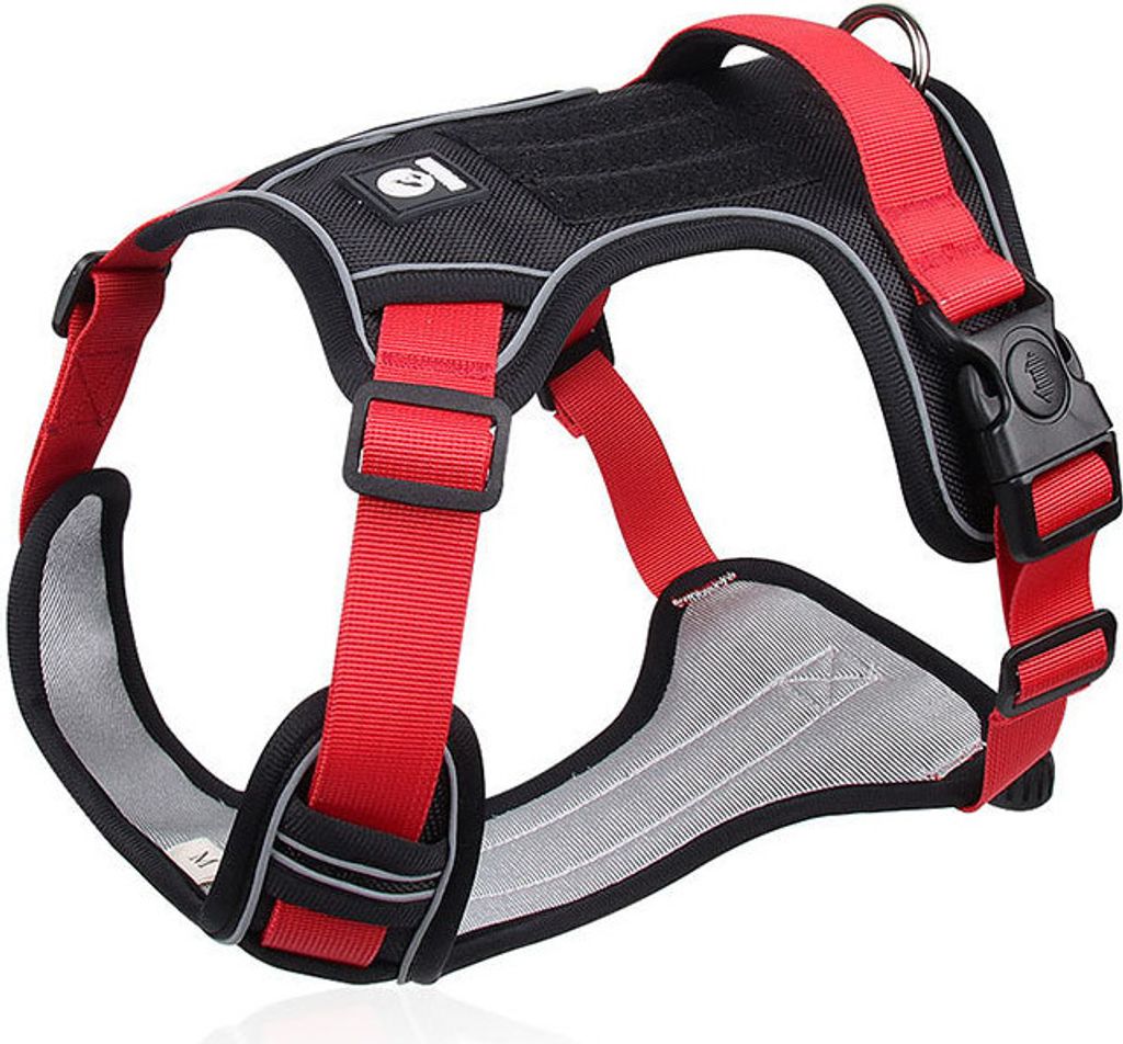 No Pull Hundegeschirr mit reflektierendem Streifen, Front-Clip-Weste mit Griff, D-Ring, verstellbare Schnalle (Schwarz, Größe L)
