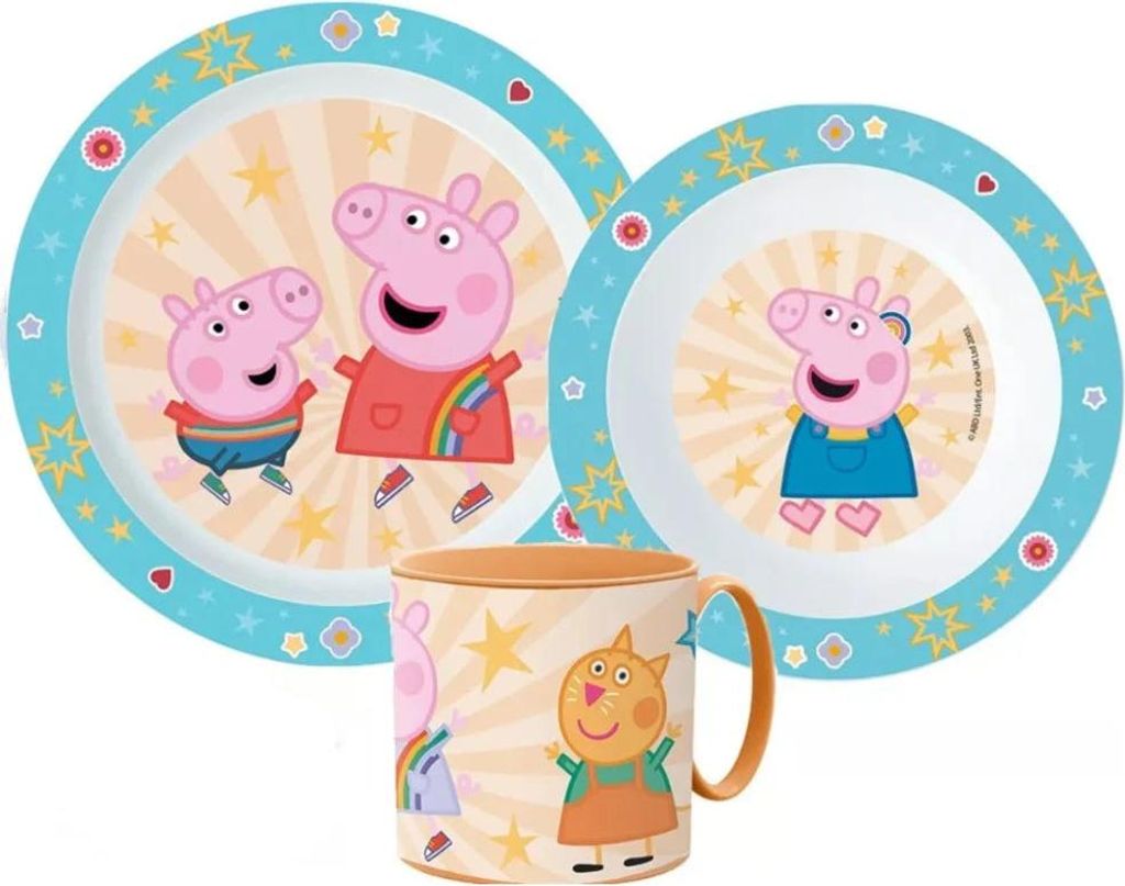 Peppa Wutz Kinder Geschirr-Set 3 teilig Becher Teller Schüssel