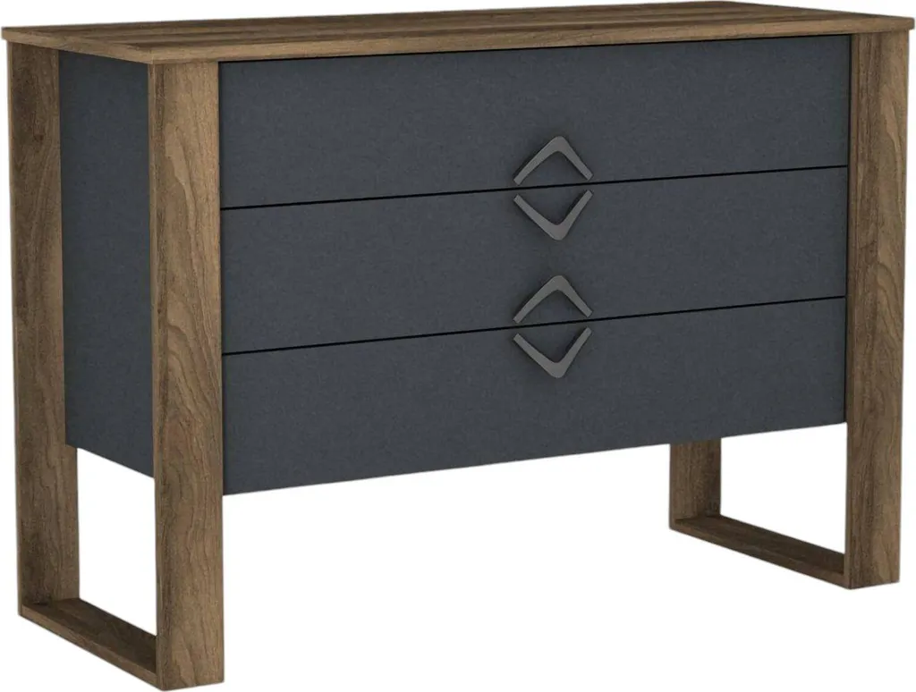Jova Commode 110x45x76h cm en Noyer Marron avec 3 Grands Tiroirs