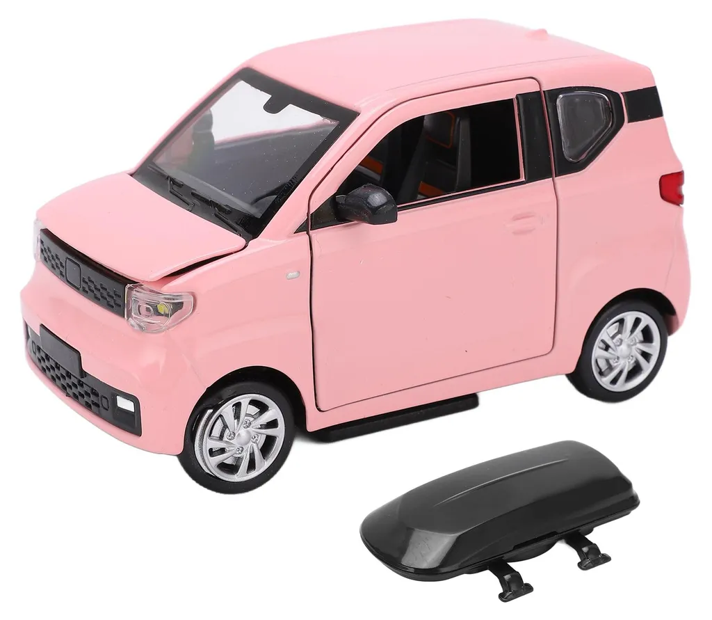 Voiture jouet MINI EV rose incassable en métal 1/24 avec friction