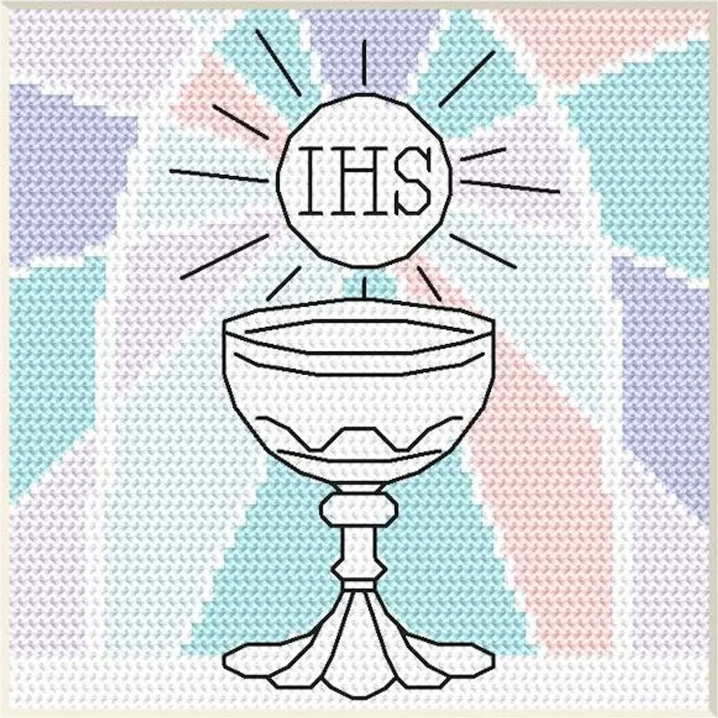Carte de communion à broder soi-même Calice et Hostie kit complet DIY