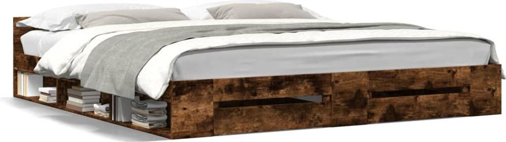 vidaXL Bettgestell mit Schubladen Räuchereiche 200x200cm Holzwerkstoff