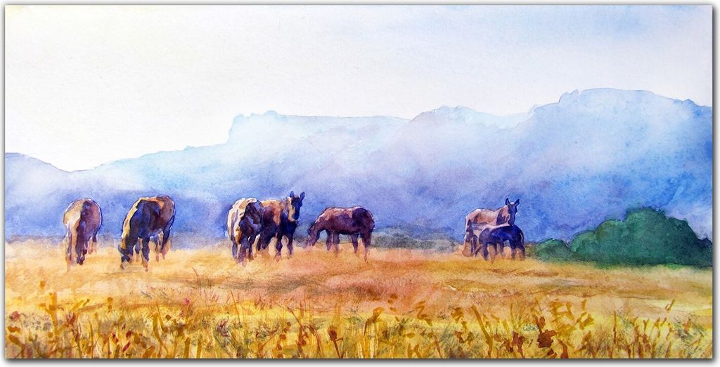 Coloray Küchenrückwand 140x70 Spritzschutz aus Glas - Pferde Wiese Natur