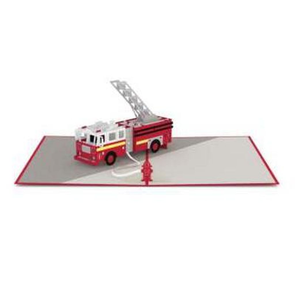 Pop-Up-Karte mit Feuerwehrauto und Malteserkreuz der amerikanischen Feuerwehr