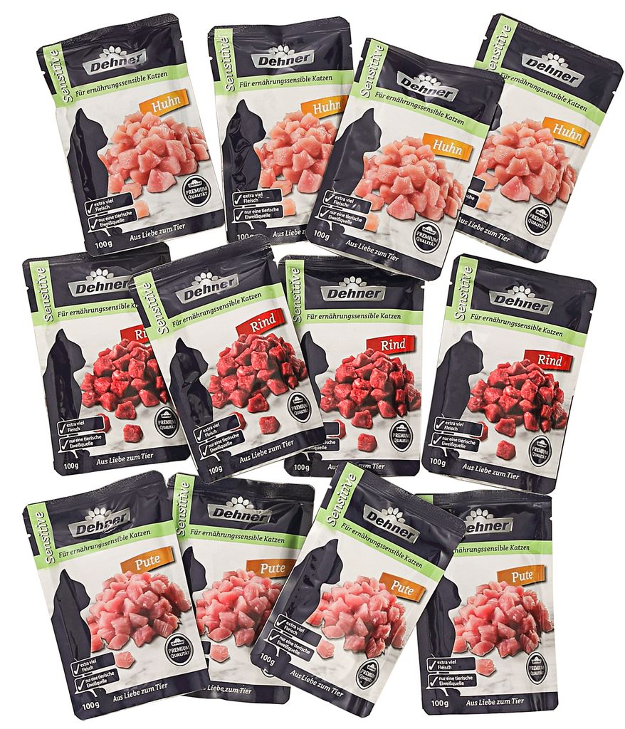 Dehner Premium Katzenfutter Sensitive Multipack - 12x100g Für Ernährungssensible Katzen