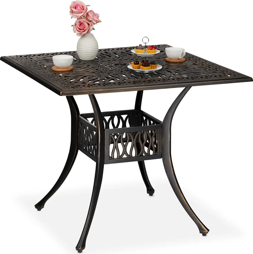 Relaxdays Table de jardin d'angle avec trou parasol pour terrasse