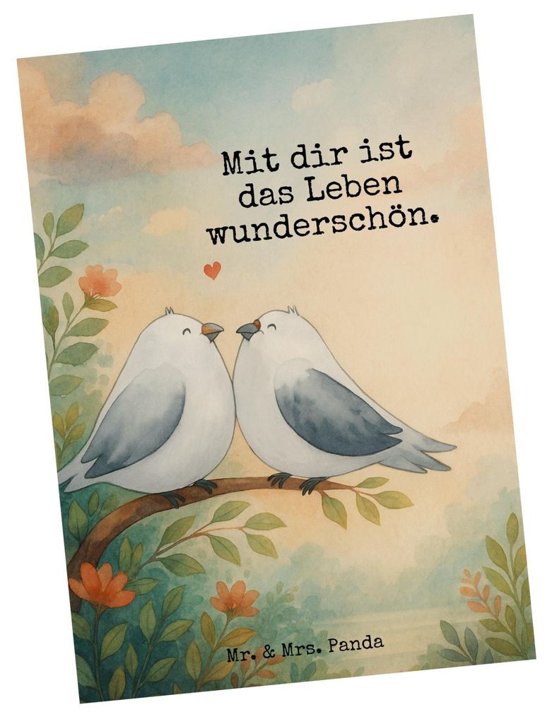 Mr. & Mrs. Panda Postkarte Turteltauben Liebe Design - Weiß - Geschenk, Grußkarte, Hochzeit, Freund, Ansichtskarten, Freundin, bildkarte, Partner...