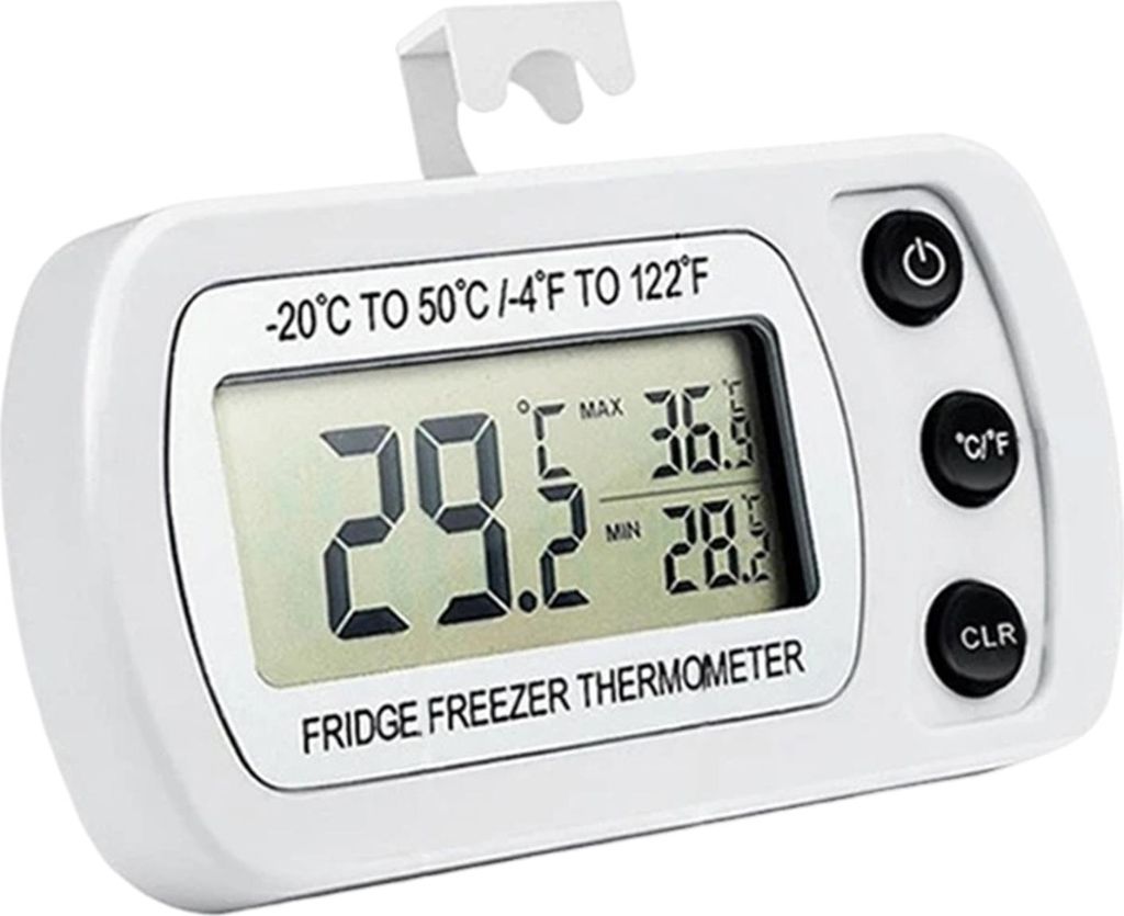 Kühlschrankthermometer mit LCD-Display, wasserdichtes Gefrierschrankthermometer mit Max/Min-Aufzeichnung, hochpräzises Kühlschrankthermometer f...