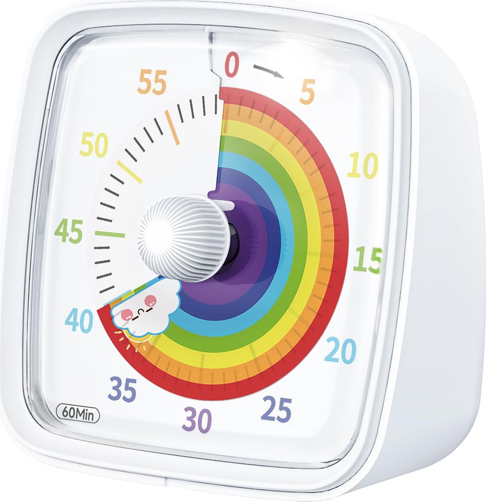 Visueller Timer mit Regenbogenmuster für Kinder, 60-Minuten-Countdown-Timer für den Schreibtisch, Zeitmanagement-Tool für Kinder