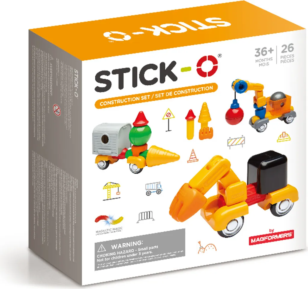 Stick-O Construction Cars - Jeu de construction magnétique de 16 pièces