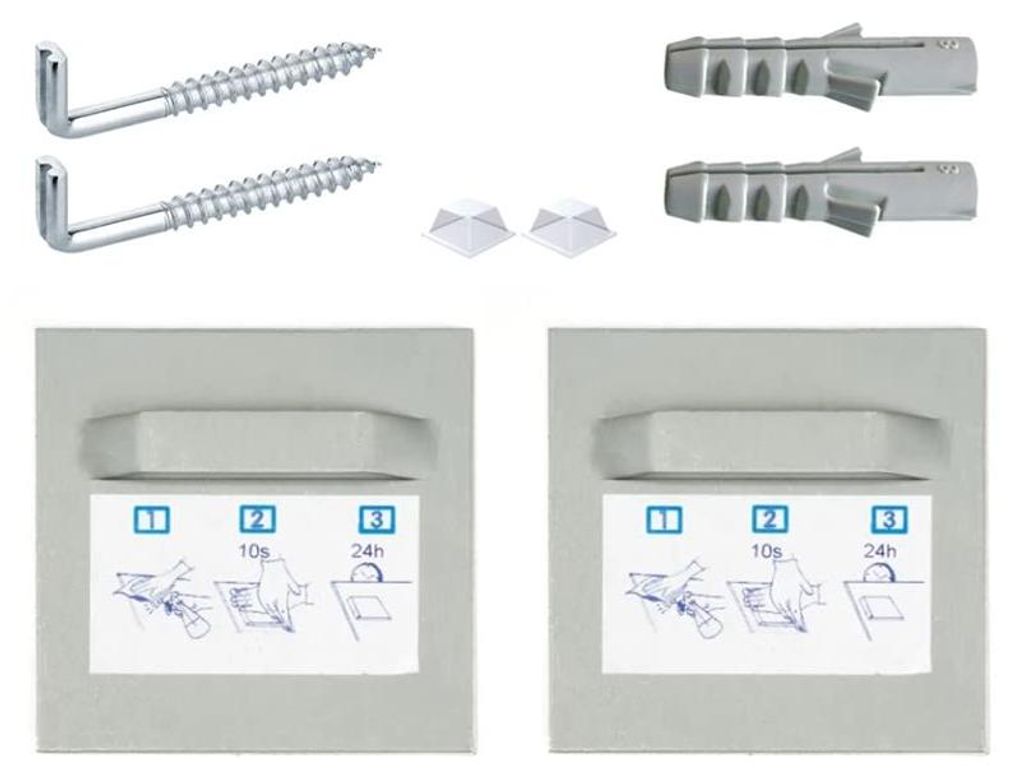 Selbstklebendes Montageset für Fotohalter, Spiegelhalter, Dibond-Aufhänger und Klebeplatten (2x Halter | Schraubhaken | Silikonpuffer, 70x70mm)