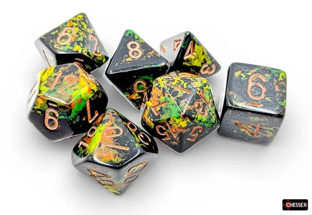 Set de Dés Chessex Deep Forest Lisibles et Précis - 7 Dés de Qualité