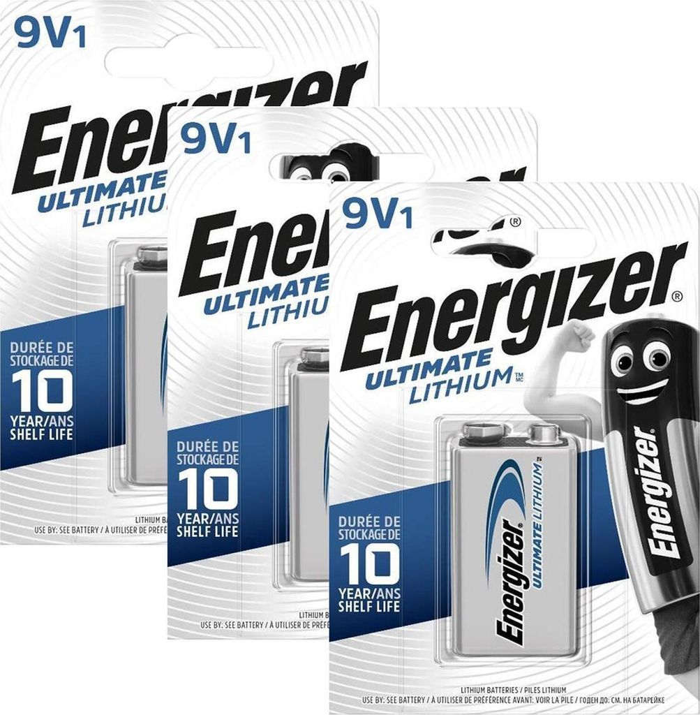 3 x Energizer 9V Block Lithiumbatterie Blockbatterie 4LR61 ideal für Rauchmelder