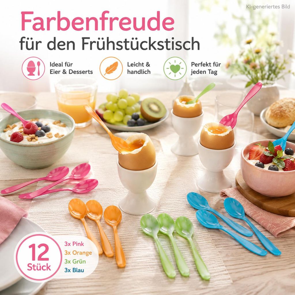 Eierlöffel Kunststoff 12 Stück farbig Löffel