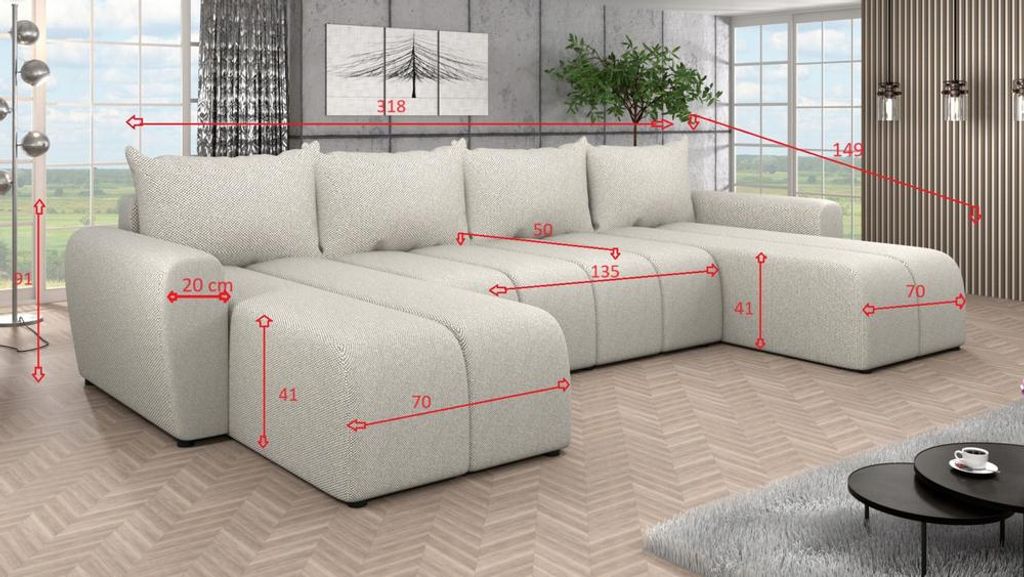 Elegantes U-förmiges Sofa AMANDA 3 - beige