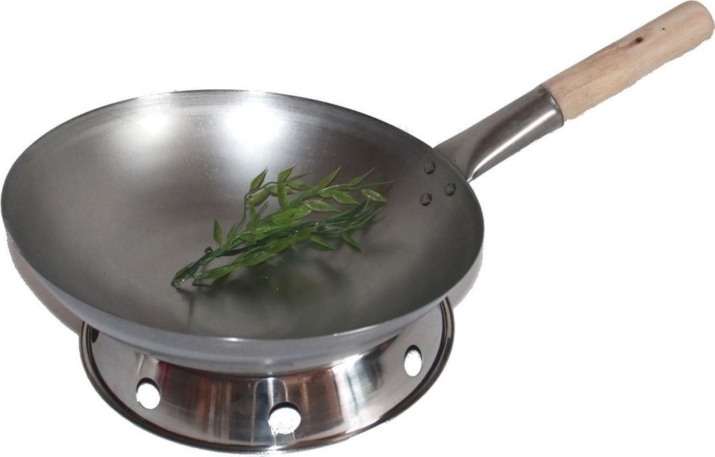 WOK SET, 38RB-R04, Wok Pfanne 38 cm Ø runder Boden Kohlenstoffstahl + Wokring 04, Pfanne geeignet für Gasherd, Induktion, Induktionsmulde, AAF No...