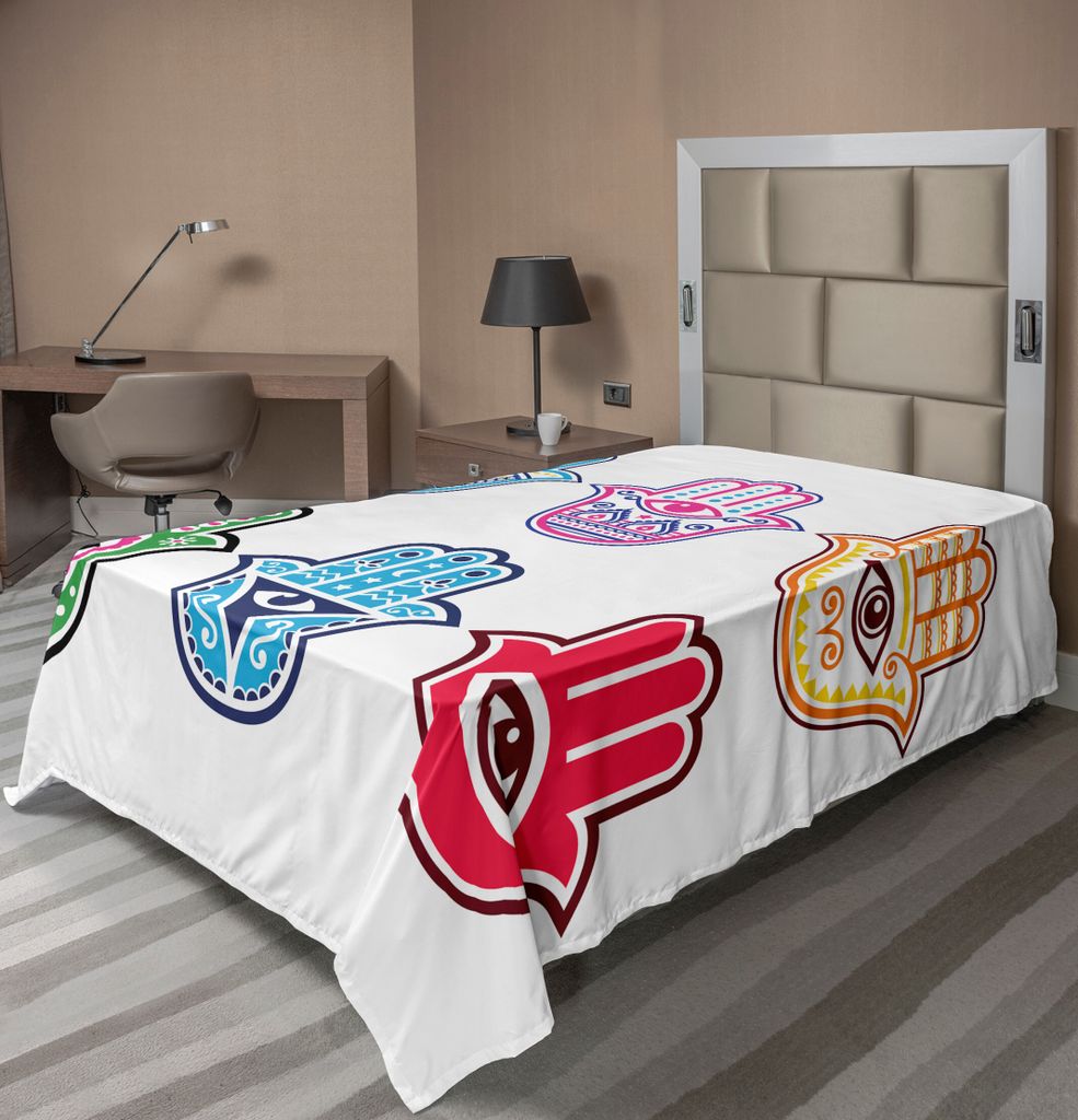 ABAKUHAUS Hamsa Bettlaken, Bunte Hamsa Hände Mit Drittem Augen Symbol Im Folkloric Ethnische Design, weiches bequemes oberes Bettlaken für ein de...