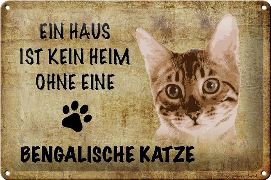 Blechschild Spruch 30x20cm Bengalische Katze ohne kein Heim
