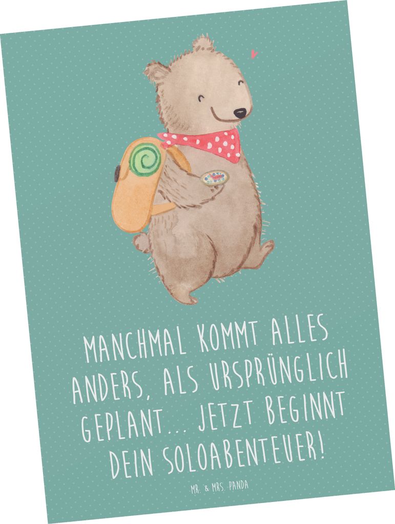 Mr. & Mrs. Panda Postkarte Scheidung Soloabenteuer - Meeresbrise - Geschenk, Motivation, Heirat, Heiraten, Postkarten, Grußkarte, schwierige Zeite...