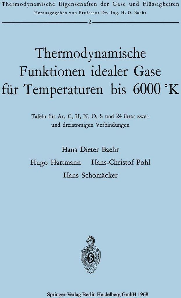 Thermodynamische Funktionen idealer Gase für Temperaturen bis 6000 °K