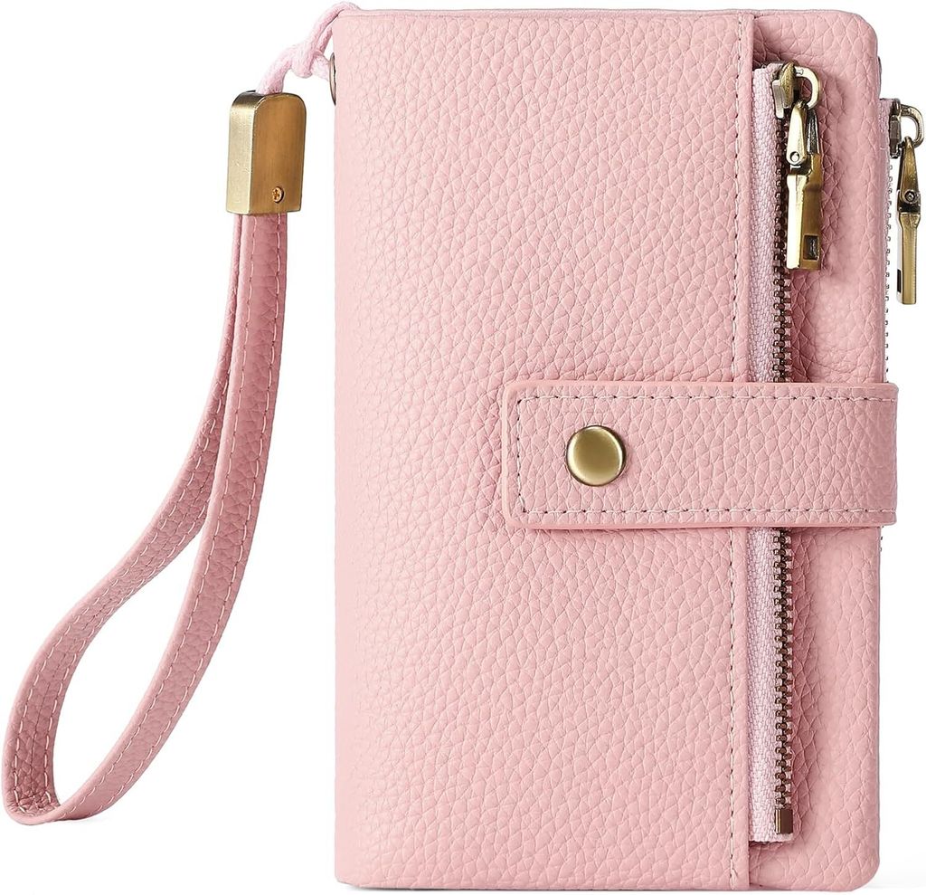 Dreifach Faltbare Portemonnaie Damen aus Leder, RFID-blockierende Portmonee Damen mit Kartenfächern, Münzfach und Détachable Handschlaufe