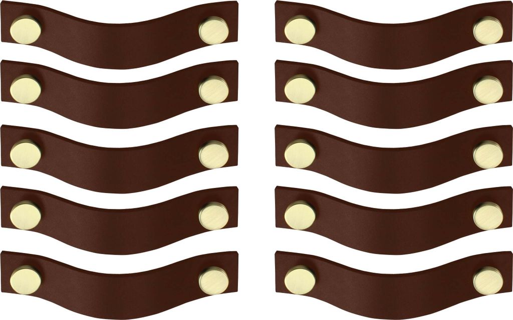 Natural Goods Berlin Möbelgriff RIEMEN, Möbelknopf, Schrankgriff, Knauf für Schublade und Tür, Braun, Gold (gebürstet), 10 Stück