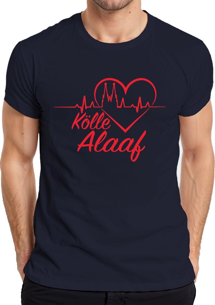 Kölle Alaaf Karneval Kölner Dom Herz Jeck Fasching Fastnacht Herren T-Shirt, Navy, XXL