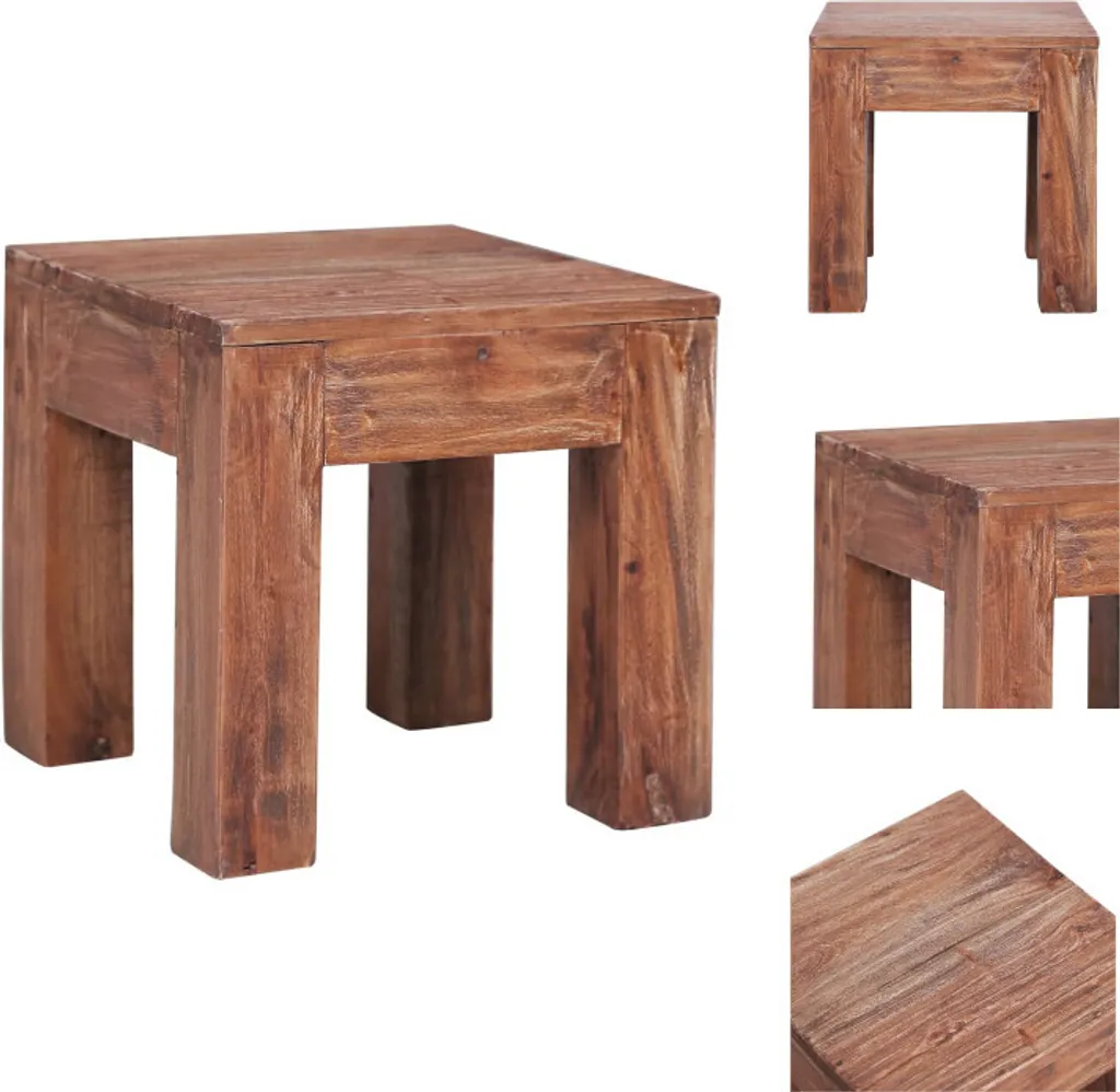 Petite Table Basse Carrée en Bois Massif Style Industriel et Rustique