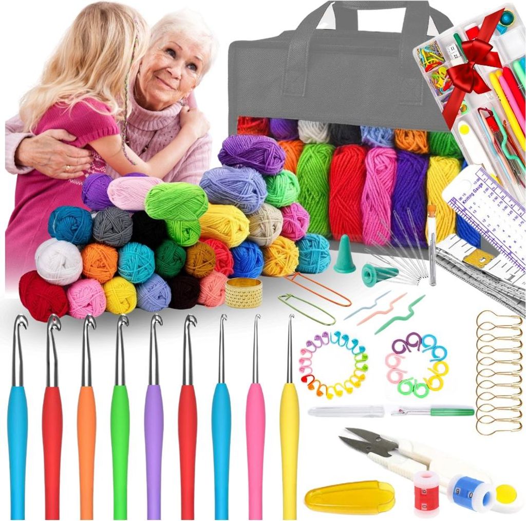 Häkelset, Garn, XXL, Häkelnadeln, Zubehör, 113 Teile, DIY