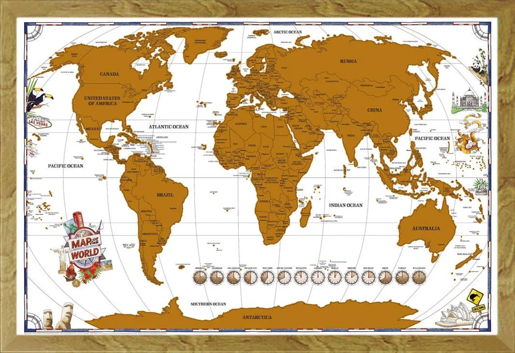 Mappa Mondo da Grattare 36 Pollici - Kit Shinsuke® Cornice Legno
