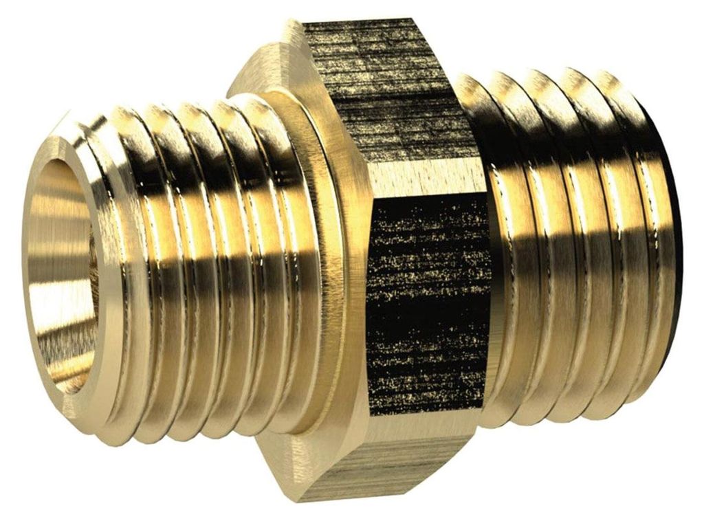Riegler Doppelnippel, Messing AG M5 x M5, SW 7mm