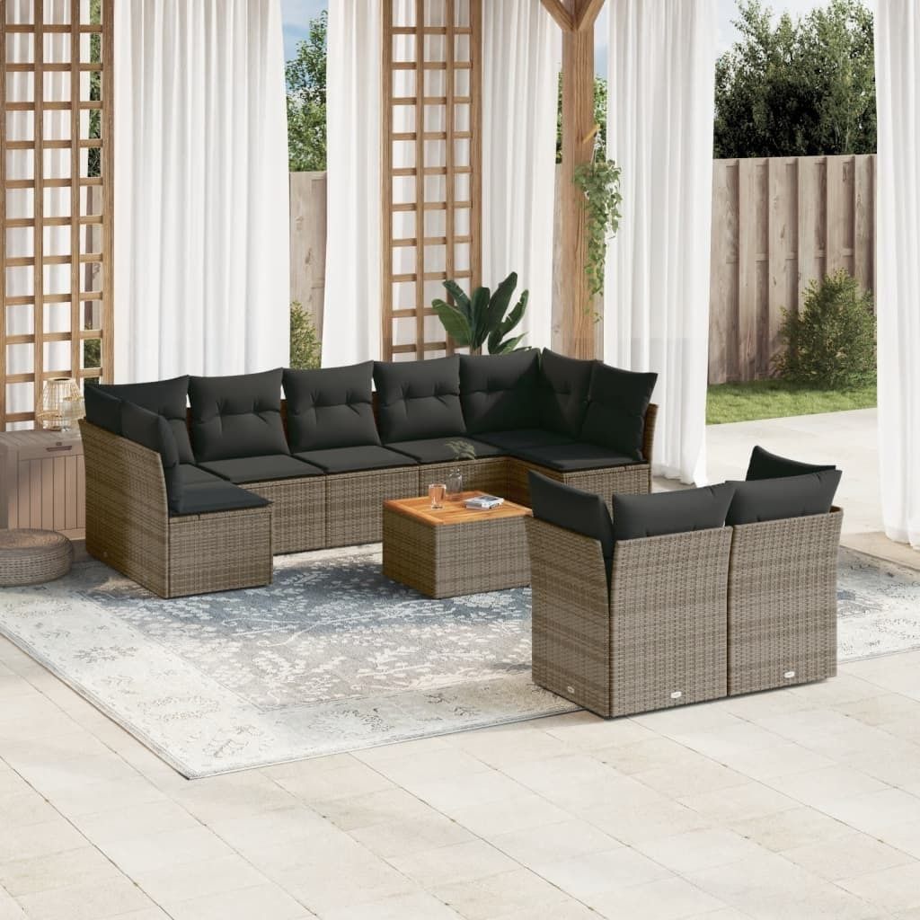 Design 10-tlg. Garten-Sofagarnitur mit Kissen Grau Poly Rattan, Gartenmöbel-Sets 2024 Neu