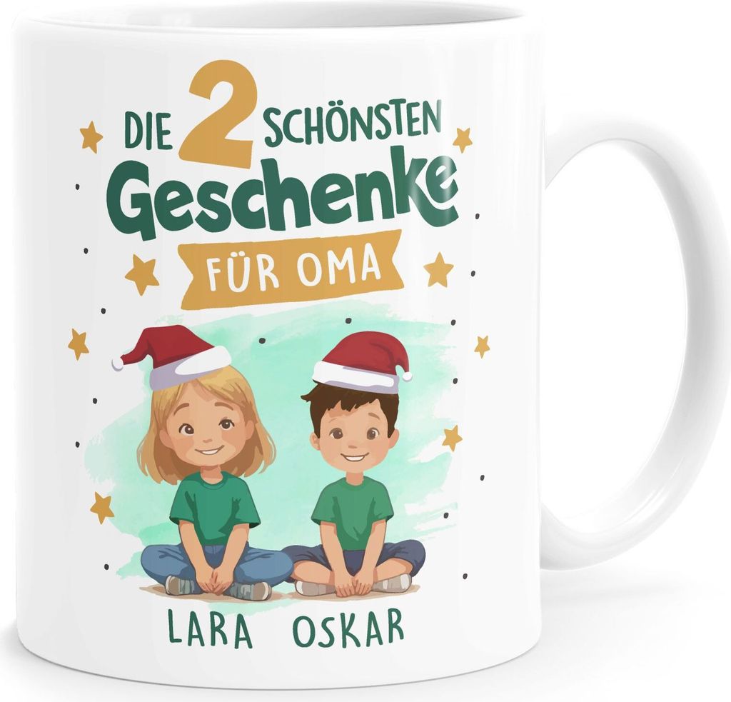 Tasse Weihnachten Geschenk Mama Oma personalisiert 1 2 3 4 Kinder Enkelkinder mit Namen SpecialMe Oma Grün weiß standard
