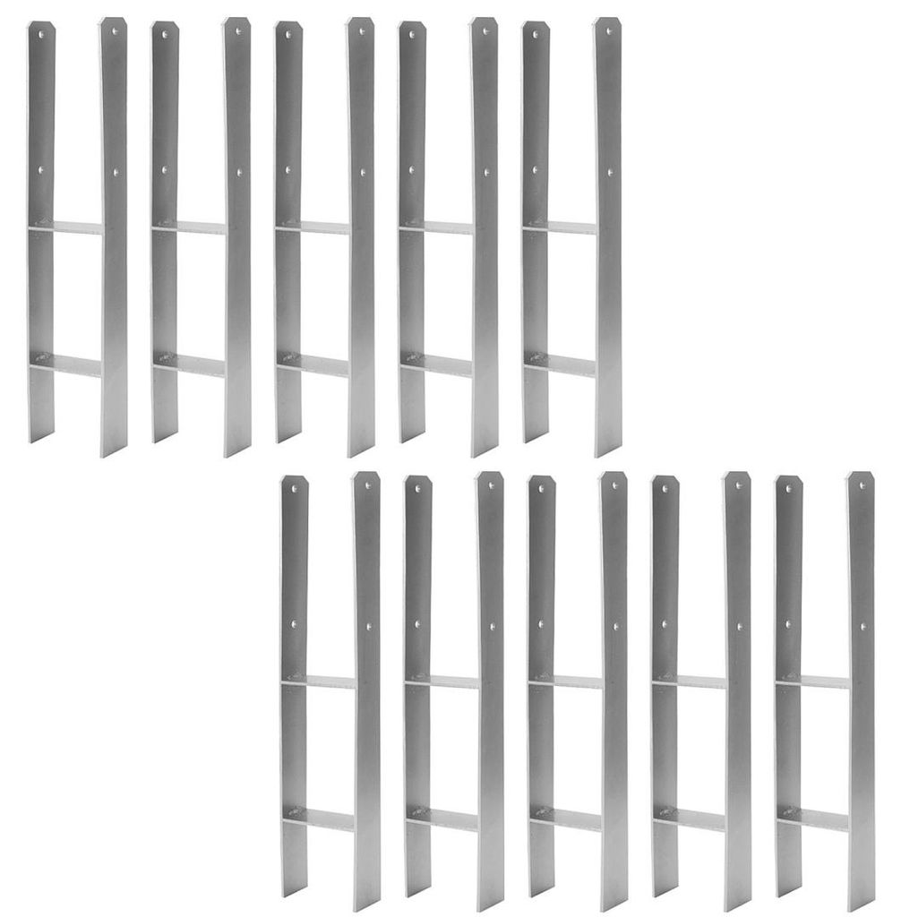 Faziango Pfostenanker H-Anker Set 10 Stk, 600 mm, 121 mm Stabile Bodenverankerung für Zaun, Pergola, Carport und Gartenbau
