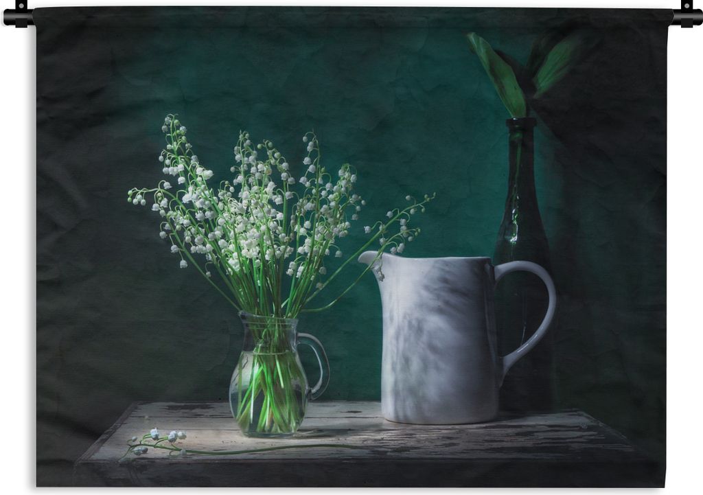 MuchoWow Wandteppich Wandbehang Rustikal - Maiglöckchen - Stilleben 120x90 cm Tapisserie Dekoration Wandtuch - Wohnen - Aufhänger für die Wand