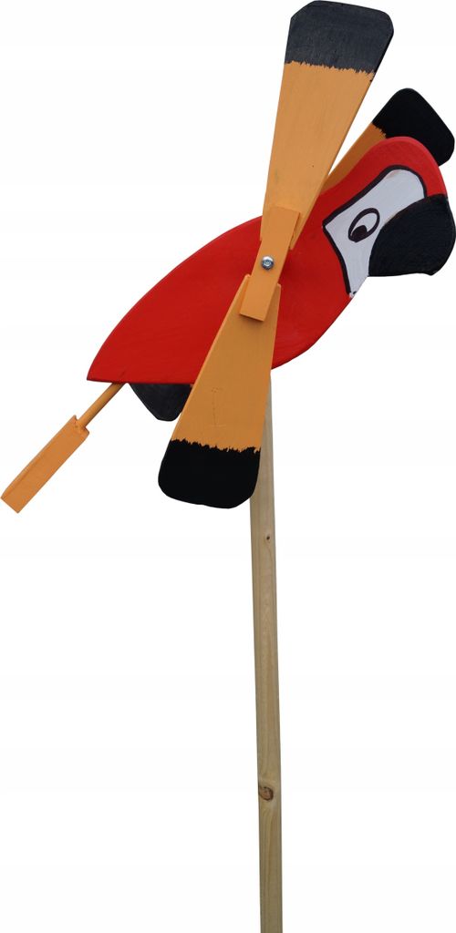 Windrad aus Holz, Gartenfigur, Vogelschreck, ROTER PAPAGEI