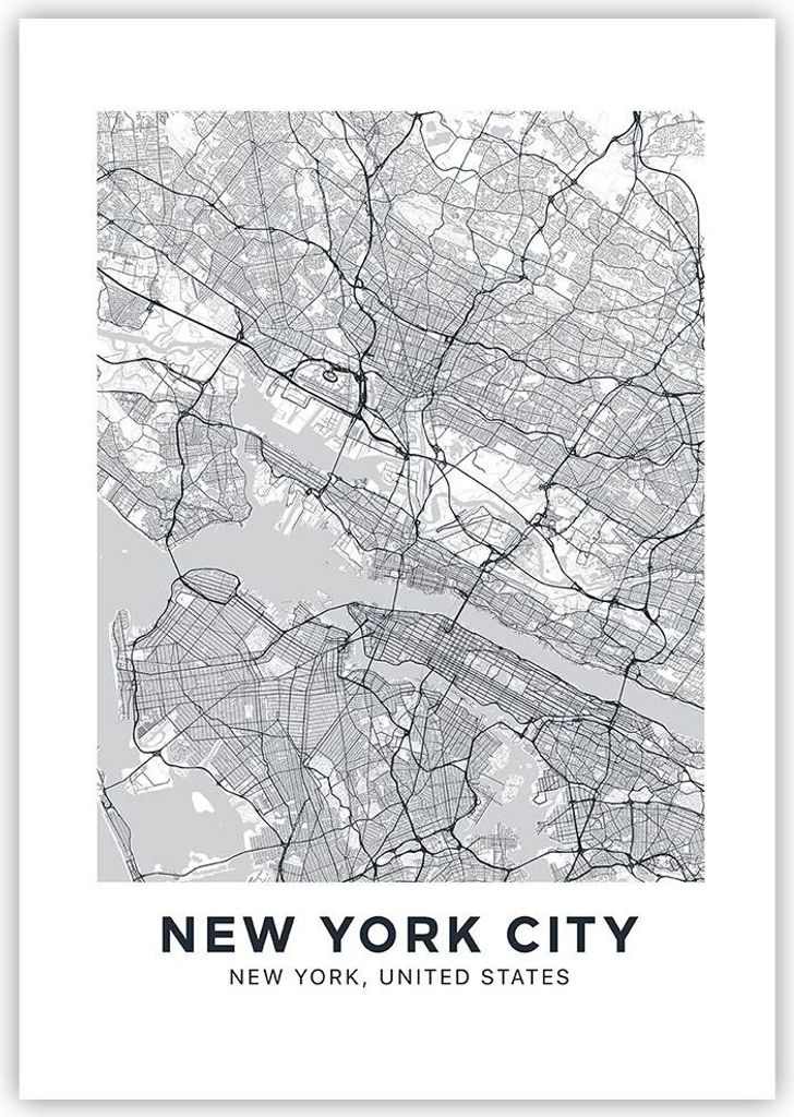 Poster - Poster ohne Rahmen - Neu York Karte - 70x100 cm - Wand Bild - Wanddeko - Wandbilder - Kunstposter - Wandposter - Bilder - Kunstdruck - Wan...