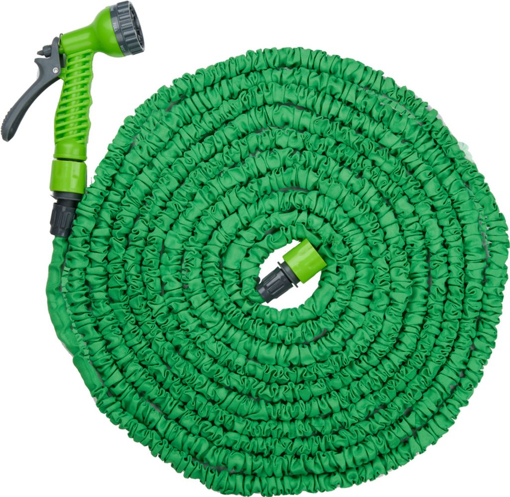 Kinzo Flexibler Gartenschlauch 20 M – inkl. Schlauch Aufsatz – Sprühkopf mit 7 Sprühpositionen – Kunststoff – Grün/Grau