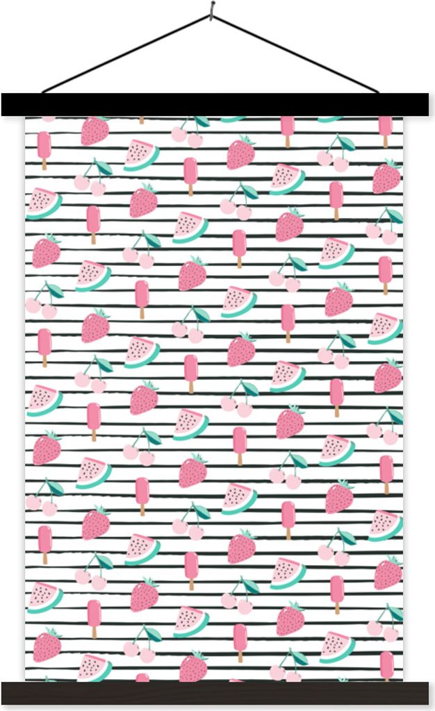 MuchoWow Textilposter Rosa - Sommer - Muster 120x180 cm mit schwarzem Rahmen - Fotos