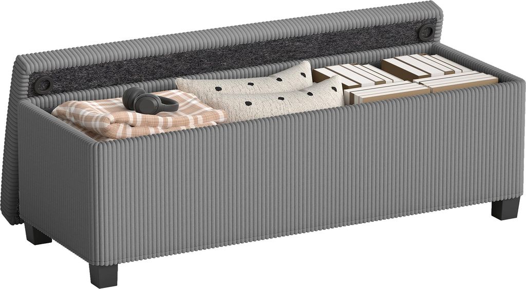 Sitzbank mit Stauraum. Polsterbank fš¹r Aufbewahrung. fš¹r Wohnzimmer. Schlafzimmer. Flur. Cordbezug. Grau