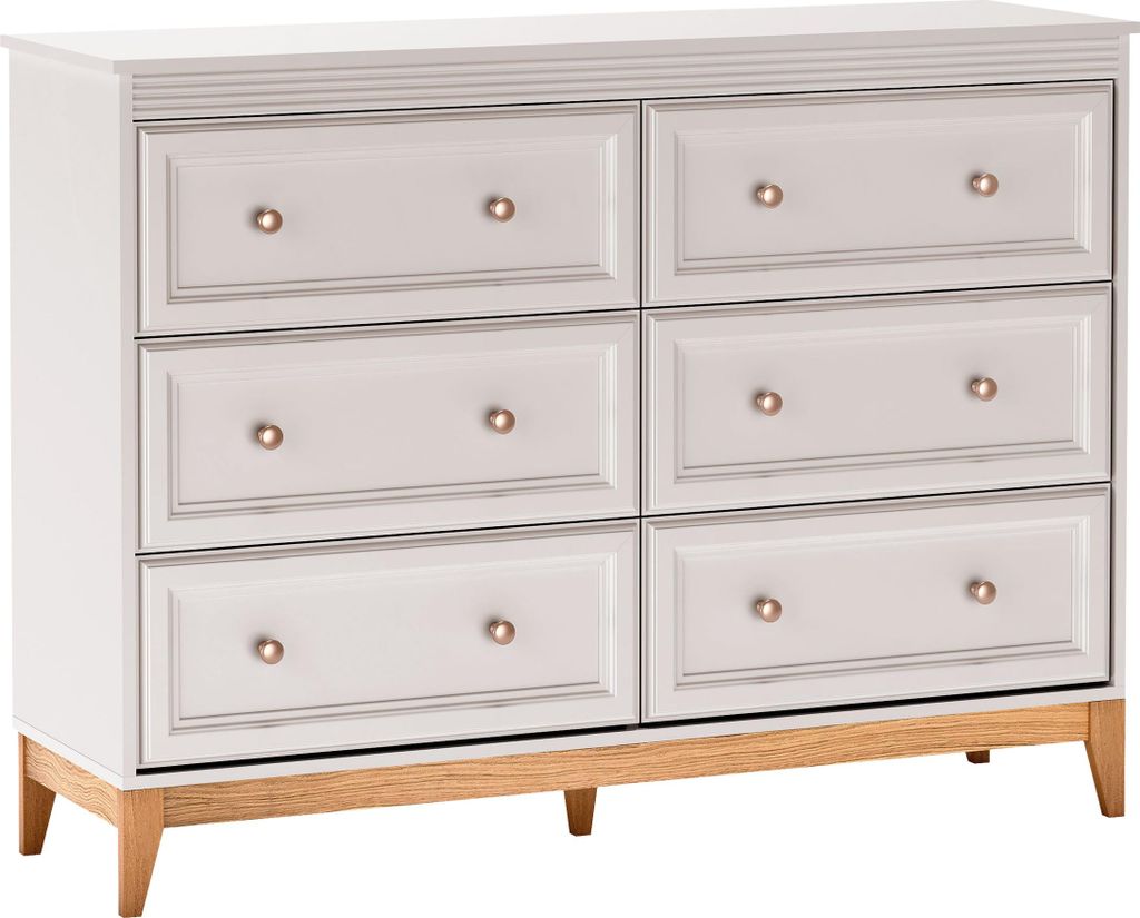 MIRJAN24 Sideboard Windsor W-3, Stilvoll Wohnzimmer, Sideboard mit sechs Schubladen (Farbe: Cashmere)