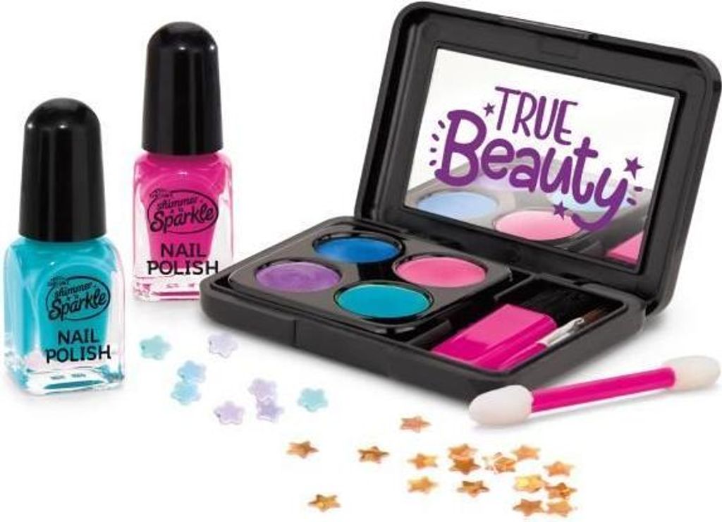 Kinderschminkkoffer Komplettset, Echtes Make-up, Nagelset, Profi Zubehör, Kompaktpuder mit Spiegel