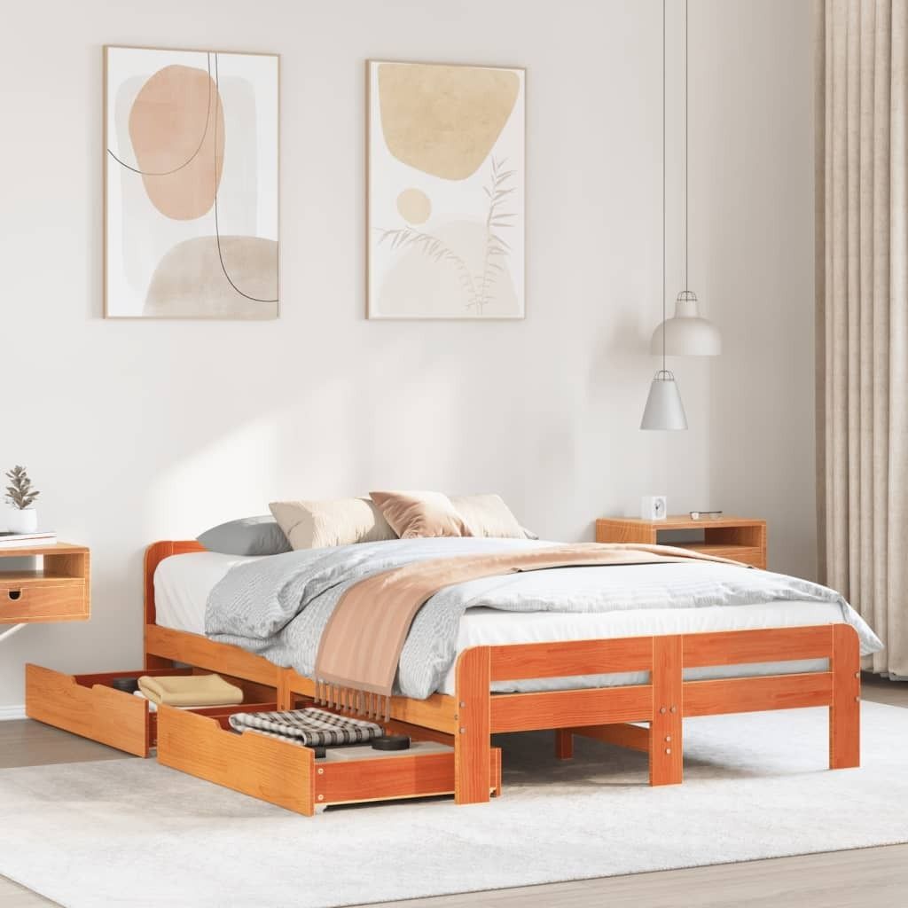 Maison Exclusive - Massivholzbett ohne Matratze Wachsbraun 135x190 cm Kiefernholz