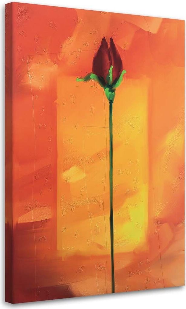 Leinwandbild rote rose auf orangefarbenem hintergrund 80x120 cm Feeby orange wandbild bereit zum aufhängen